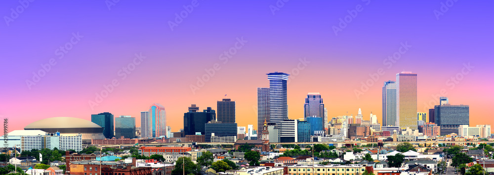 Colorful Panorama of New Orleans Skyline - obrazy, fototapety, plakaty 