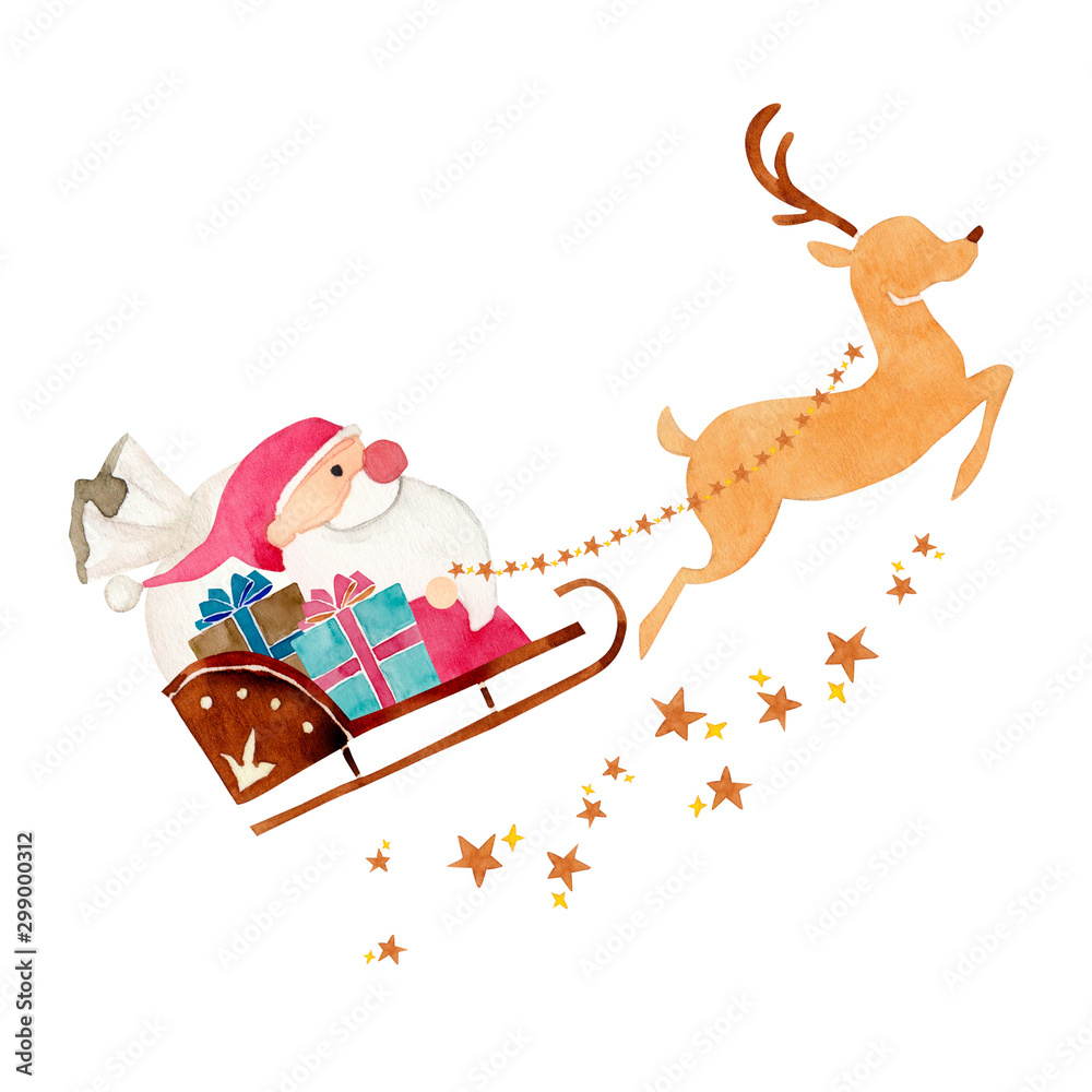 そりに乗るサンタクロース　水彩 イラスト