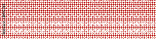 1950s Gingham Lace Seamless  Border Repeat Pattern Background. Red and White Printed Lacy Edge Banner. Classic Retro Fashion, Picnic Table Cloth Textile Fabric. Vintage Apron Trim. Vector Eps 10 Tile