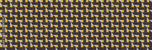 Retro Abstract Grid Mosaic Border  Seamless Pattern. Architectural Geo Edge Background. Retro 1960s Style Tiled Kitchen Textile Trim Packaging,  Color Block Geometric Art Deco Banner. Vector Eps 10 