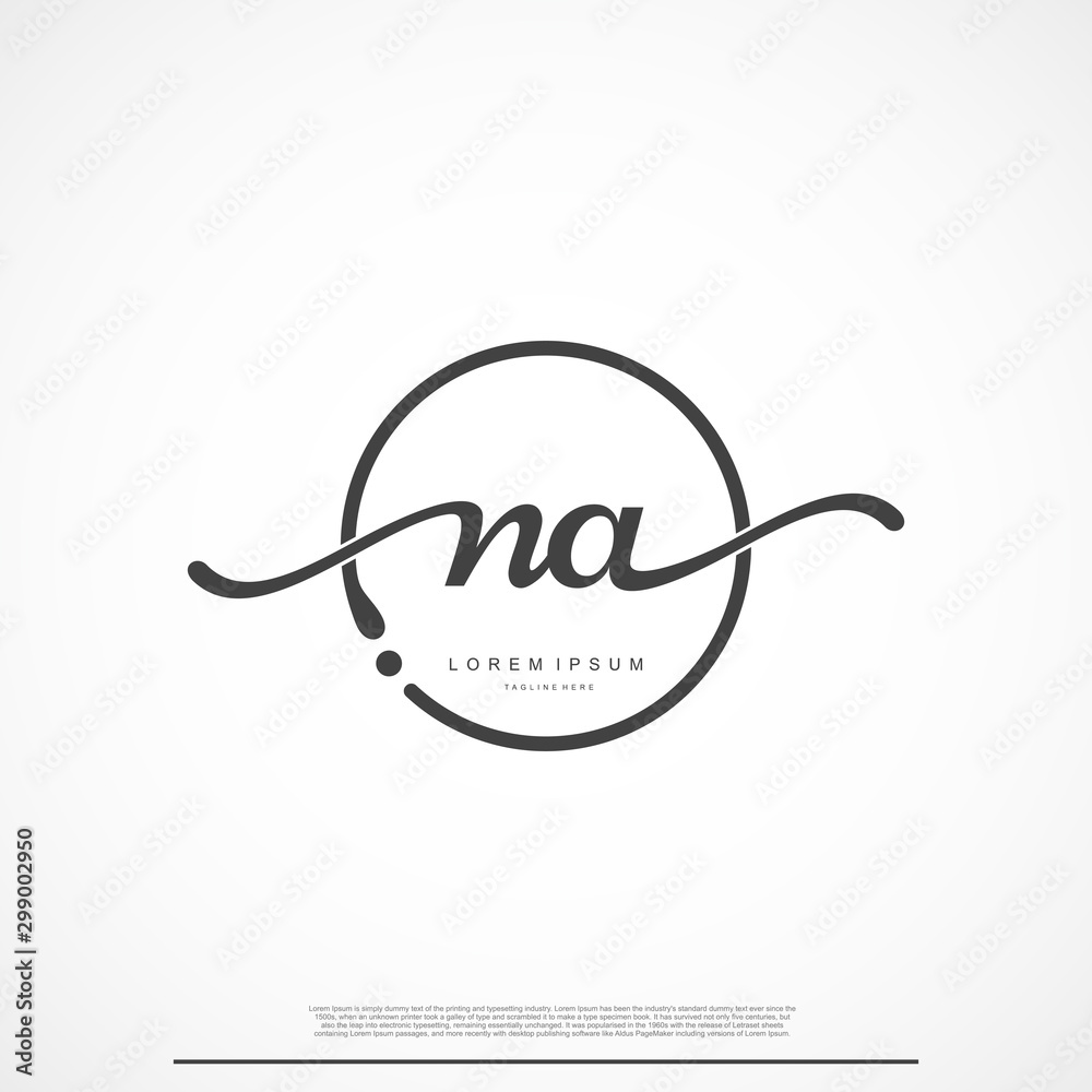 Elegant Signature Initial Letter NA Logo With Circle. Elegant Signature Initial Letter NA Logo With Circle.