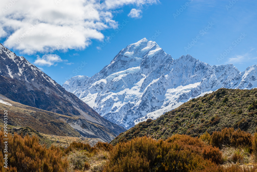 Snow capped peak of Mount Cook, New Zealand