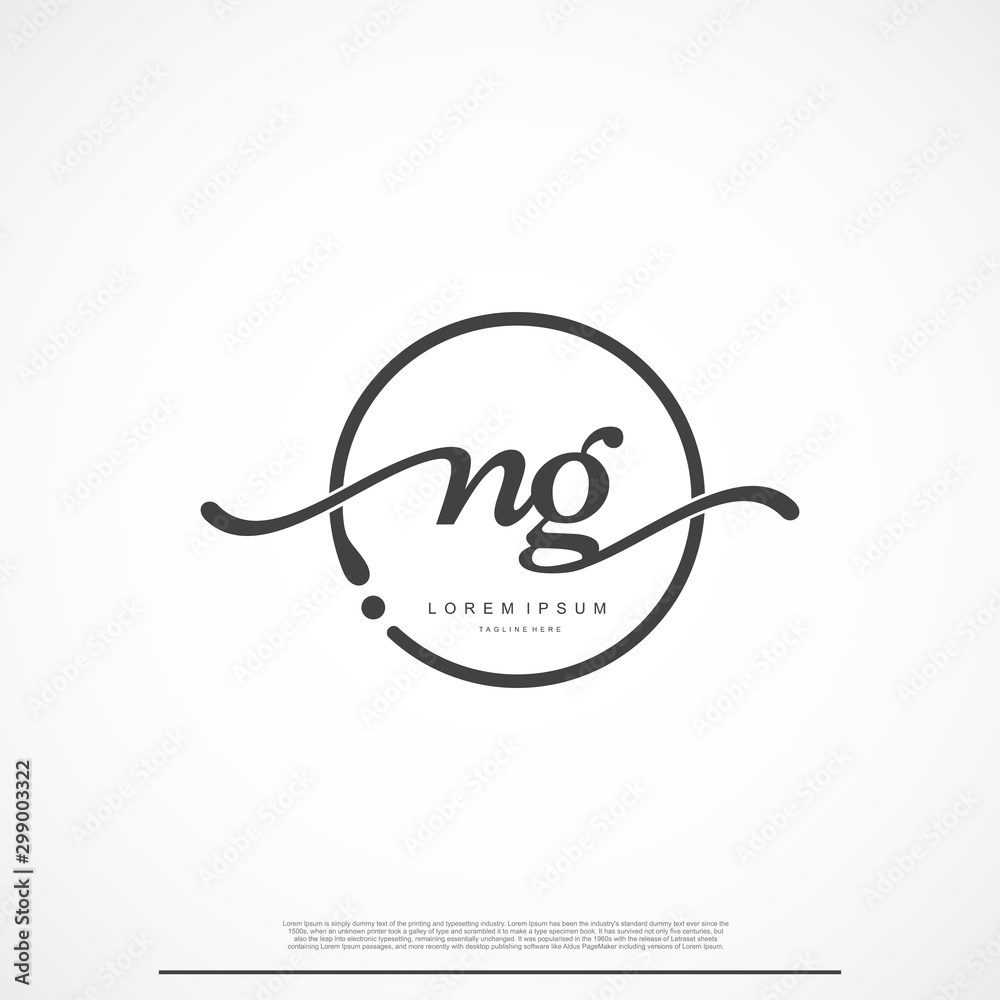 Elegant Signature Initial Letter NG Logo With Circle.