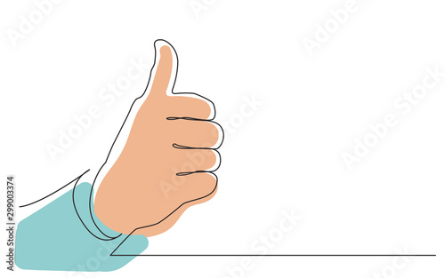 continuous line drawing of thumb up hand gesture