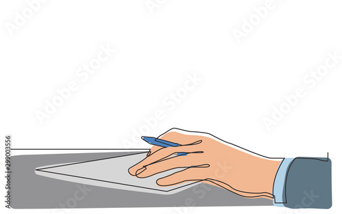 continuous line drawing of hand signing contract