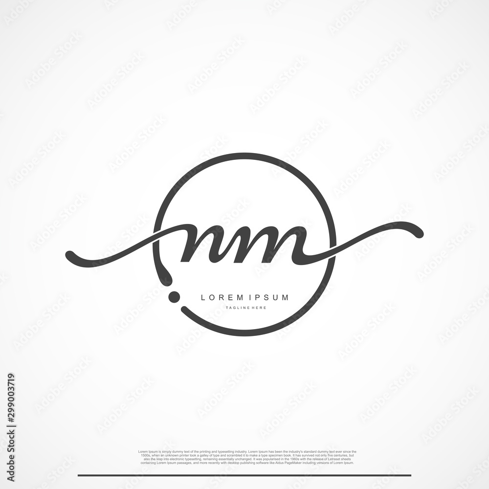 Elegant Signature Initial Letter NM Logo With Circle. Elegant Signature Initial Letter NM Logo With Circle.