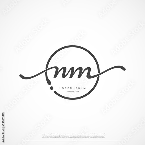 Elegant Signature Initial Letter NM Logo With Circle. photo
