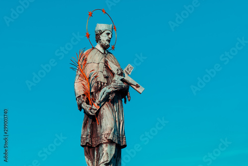 Photography John of Nepomuk Statue on Charles bridge. Prague, Czech Republic