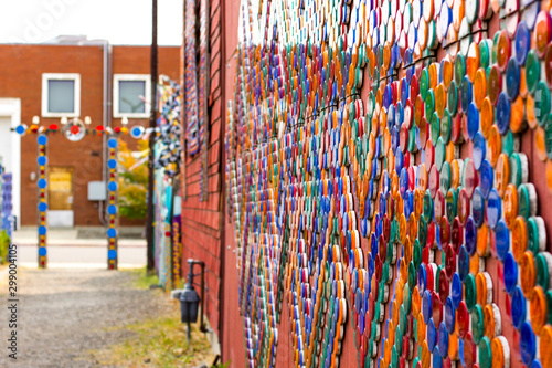 Ellensburg, Washington / USA - August 12, 2018:  Decorative reflector art on the grounds of Dick and Jane's Spot. photo