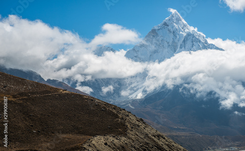 View of Mt.Ama Dablam (6,812 m) one of the most beautiful mountain in the World, situated in the Himalaya range of eastern Nepal. 