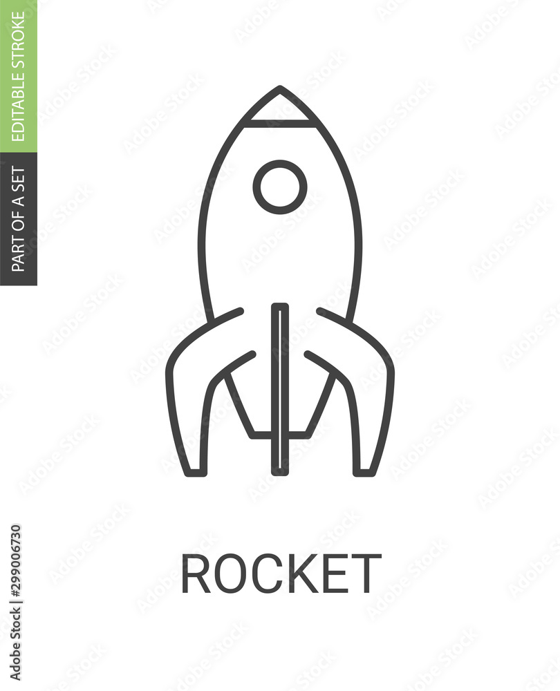 Rocket Icon with Editable Stroke in Flat Linear Style. Rocket Icon with Editable Stroke in Flat Linear Style.