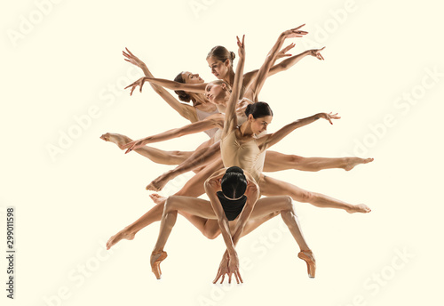 The group of modern ballet dancers like a tree. Contemporary art ballet. Youn...