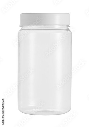 Plastic jar food packaging (with clipping path) isolated on white background