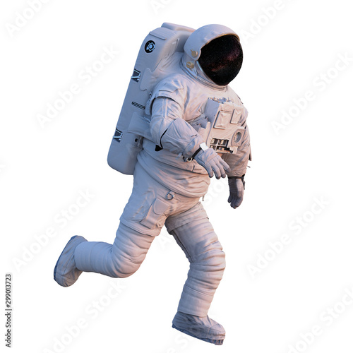 running astronaut, isolated on white background