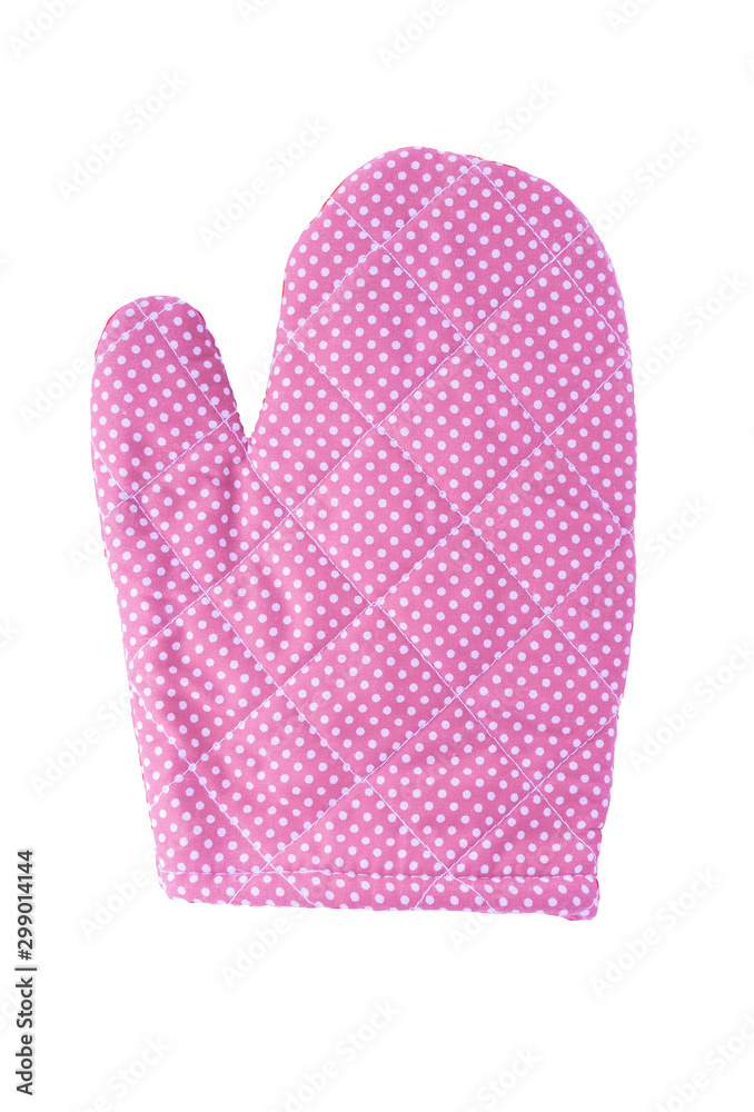 Oven glove isolated on white background with pink color and dot(with clipping path)