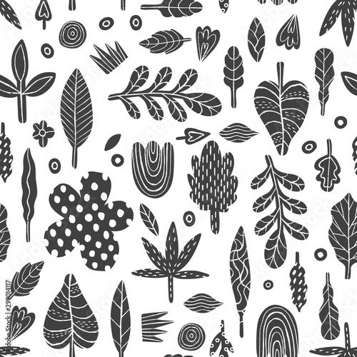 Nature seamless pattern plant abstract naive style.Botanical hand drawing.