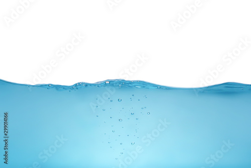 Water splash. Aqua flowing in waves and creating bubbles. Drops on the water surface feel fresh and clean. isolated on white background.