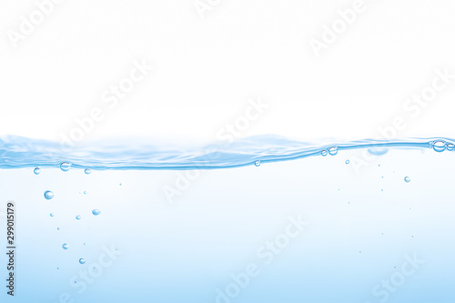 Water splash. Aqua flowing in waves and creating bubbles. Drops on the water surface feel fresh and clean. isolated on white background.