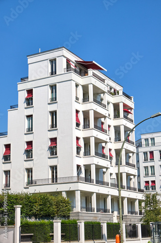 Modern white apartment house in the Prenzlauer Berg district in Berlin