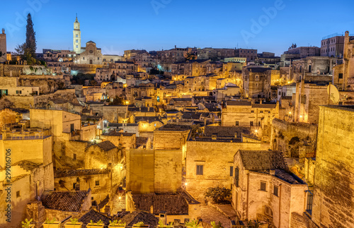 View of the beautiful old town of Matera in southern Italy at dawn