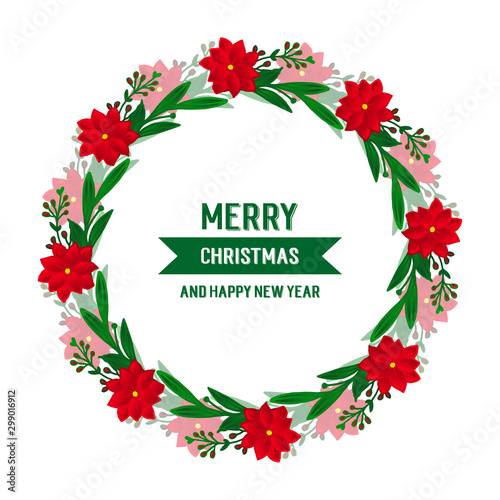 Text border of merry christmas and happy new year, with pattern of red flower frame. Vector © StockFloral