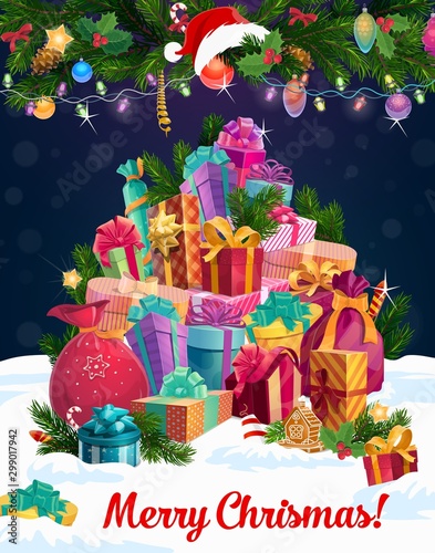 Christmas gifts and New Year presents on snow