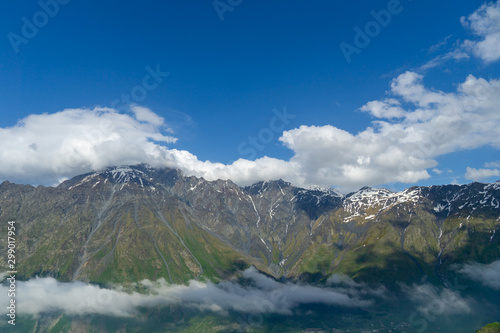 Picturesque view of Mount Kazbek in the Caucasian mountains. Caucasus