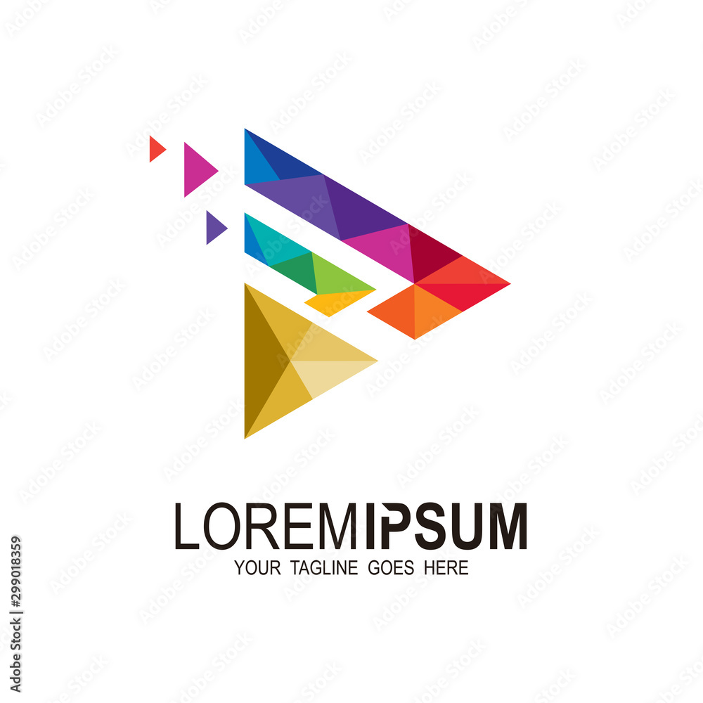 Colorful Play Logo Design Template, Play logo design with colorful triangle pixel. Colorful Play Logo Design Template, Play logo design with colorful triangle pixel.