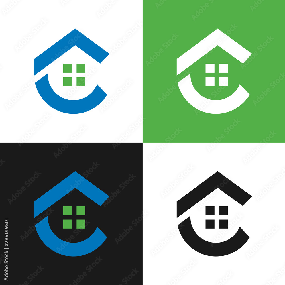 Letter C house logo template, home icon vector illustration design Letter C house logo template, home icon vector illustration design