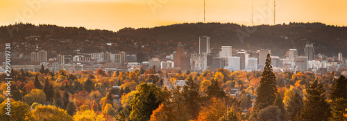 Slika na platnu Portland downtown skyline with autumn trees view from Mt