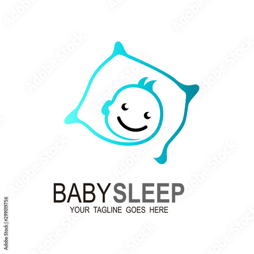 Baby logo template. Sleeping baby under blanket,  Sleep training symbol.. Vector illustration.