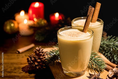 Homemade traditional Christmas eggnog drinks