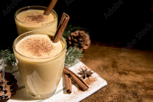 Homemade traditional Christmas eggnog drinks the glasses photo