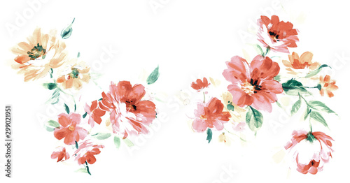 Flowers watercolor illustration.Manual composition.Big Set watercolor elements.