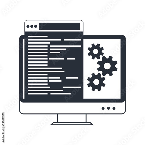 Full stack developer and computer software coding vector concept. 