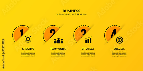 Workflow infographic with four optional, Outline data communication for business report