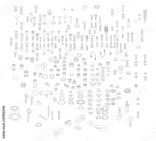 Nuts, Bolts & Screws | Isometric Technical Illustration for Exploded Diagrams | Cotter Pins photo