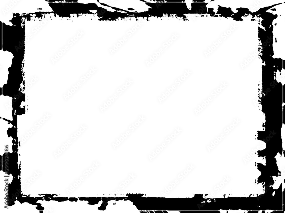 Black frame hand drawn on white background. Paint strokes with a dry brush Black frame hand drawn on white background. Paint strokes with a dry brush