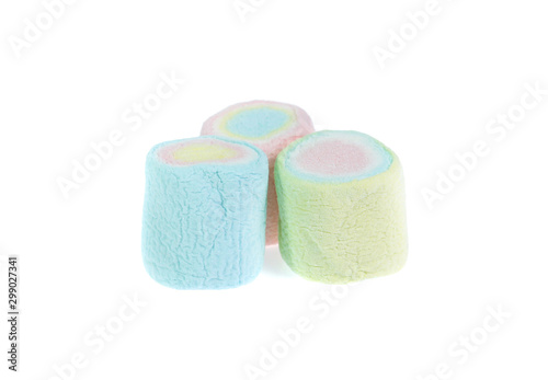 colorful marshmallows candy on white background