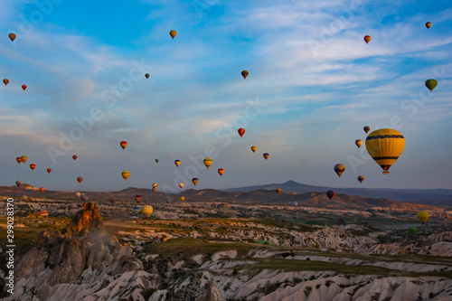 Hot Air Balloon Flying over the mountain in Cappadocia Turkey