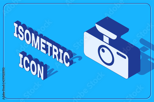 Isometric Car DVR icon isolated on blue background. Car digital video recorder icon. Vector Illustration