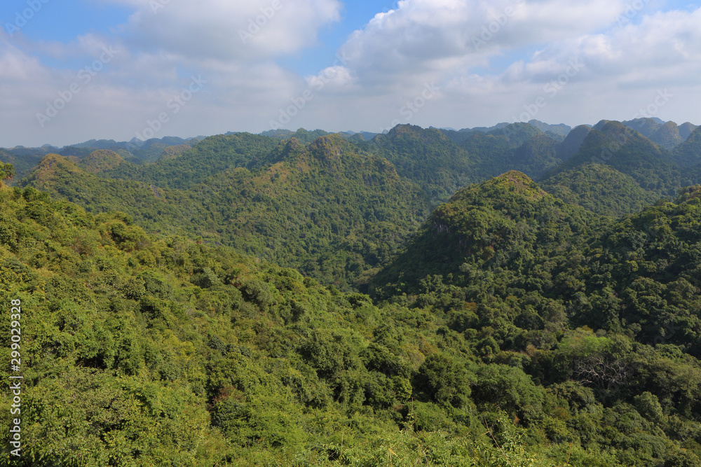 View on Cat Ba Island mountains with the top view point in the National Park
