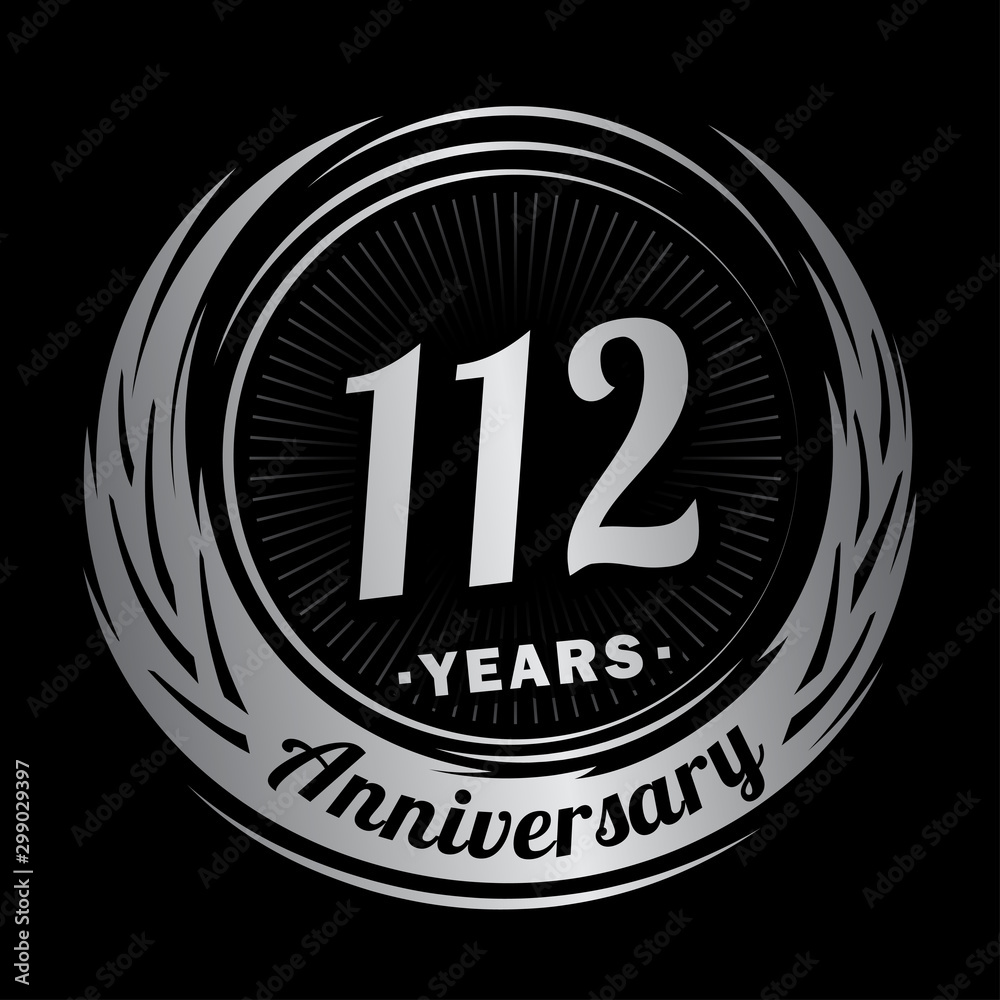 112 years anniversary. Anniversary logo design. One hundred and twelve years logo.