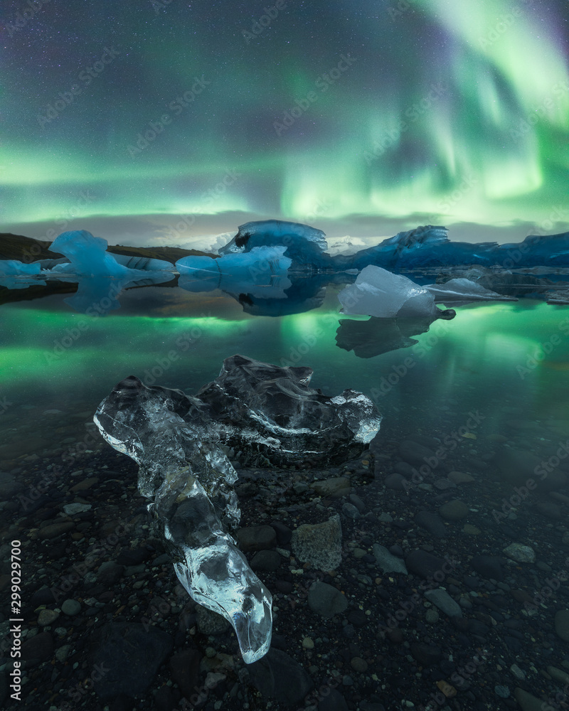 Aurora Borealis Waterfall Iceland