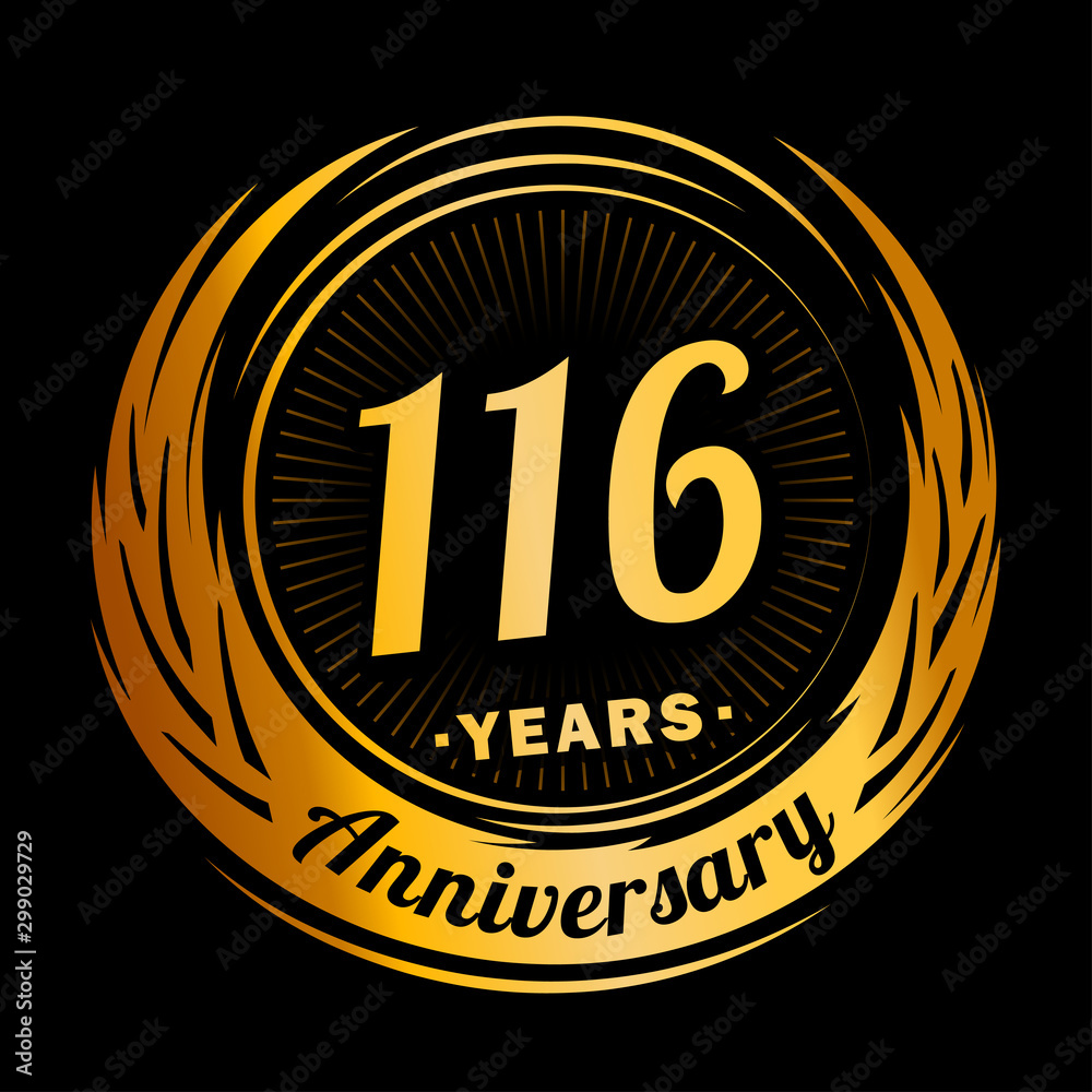 116 years anniversary. Anniversary logo design. One hundred and sixteen years logo.