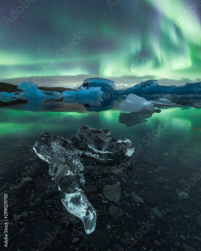 Aurora Borealis Waterfall Iceland