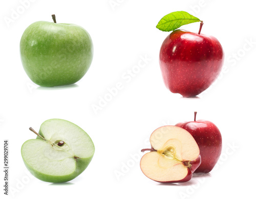 Green apple isolated on white background (set  mix   collection)
