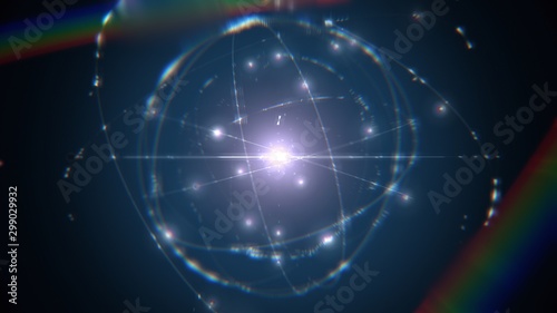Foto dynamic energetic blue atom model concept illustration of glowing proton neutron