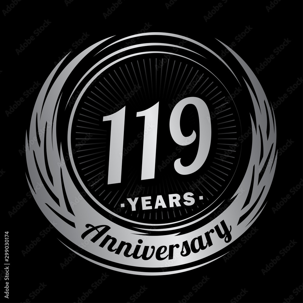 119 years anniversary. Anniversary logo design. One hundred and nineteen years logo.