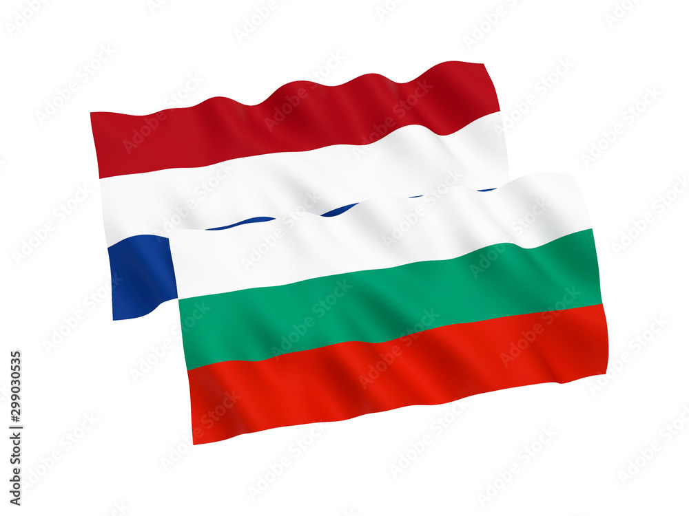 Flags of Bulgaria and Netherlands on a white background